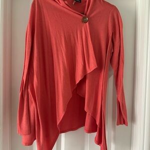 bobeau Coral-Orange Draped Cardigan with Button Accent